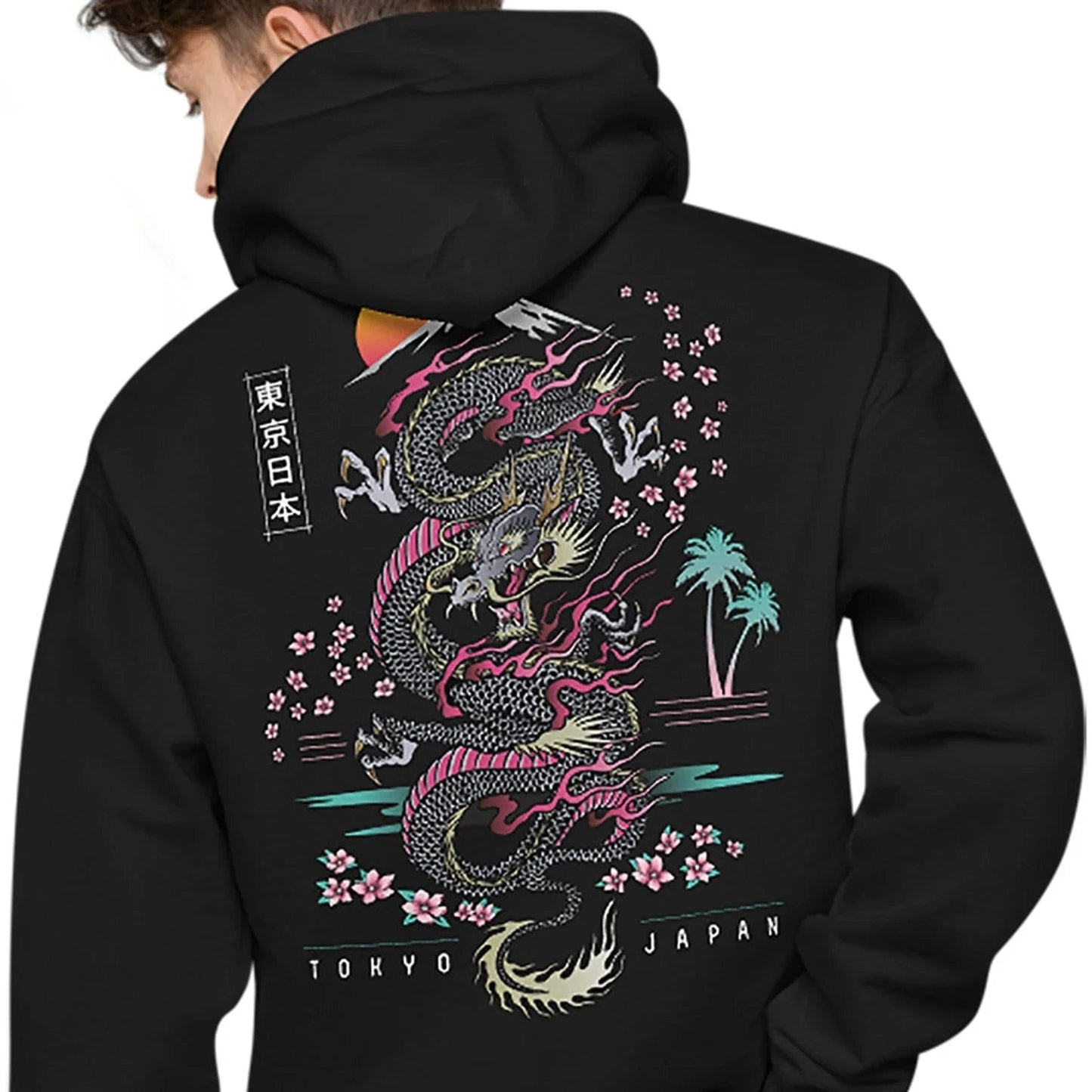 Japanese Dragon Anime Hoodie Casual Oversized Loose Hip Hop Harajuku Pullover Streetwear Hoody