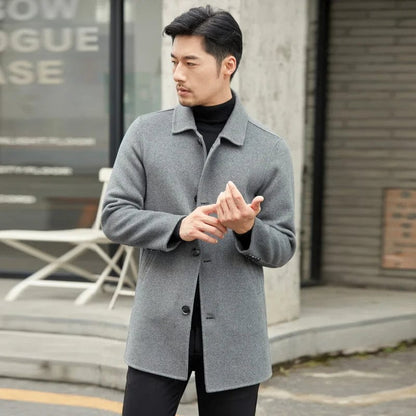 Jueqi Autumn and Winter New Cashmere Coat Men's Double sided Woolen Coat 100% Pure Woolen Coat MR-3013