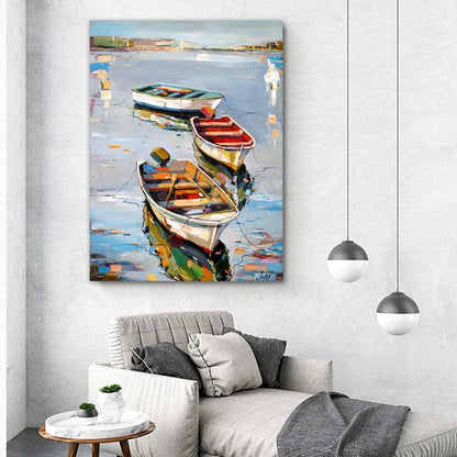 KBOATTB33-5 / 30x45cm No Frame 3 Boats Oil Canvas Painting Sea Landscape Posters and Prints Abstract Wall Art Pictures Cuadros Living Room Home Decor No Frame