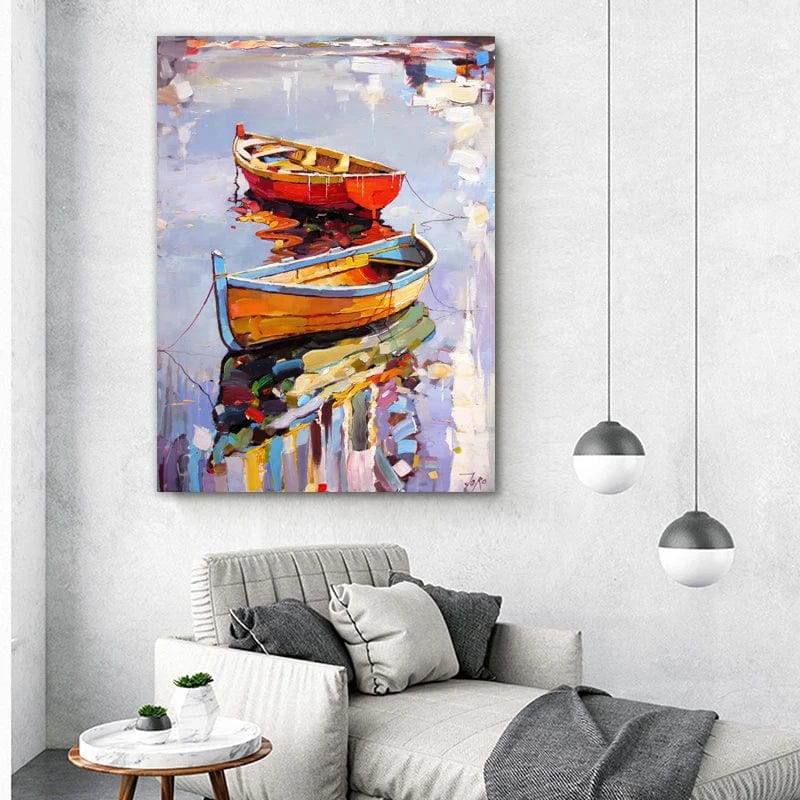 KBOATTB33-6 / 30x45cm No Frame 3 Boats Oil Canvas Painting Sea Landscape Posters and Prints Abstract Wall Art Pictures Cuadros Living Room Home Decor No Frame