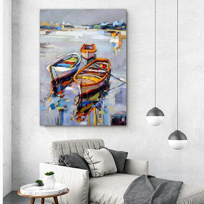KBOATTB33-8 / 30x45cm No Frame 3 Boats Oil Canvas Painting Sea Landscape Posters and Prints Abstract Wall Art Pictures Cuadros Living Room Home Decor No Frame