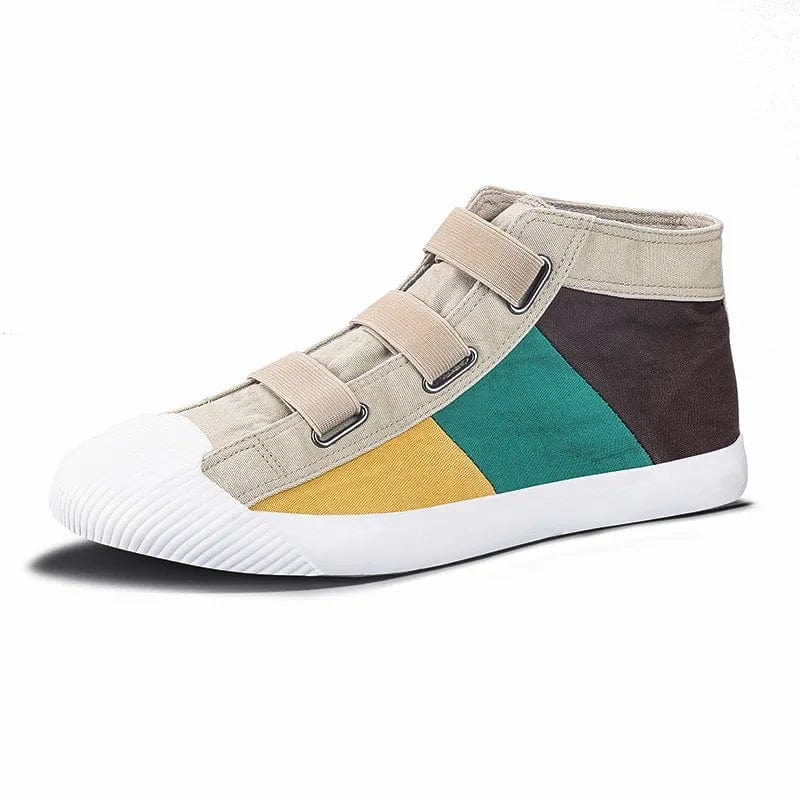 KHAKI / 38 High top Canvas Men Patchwork Shoes Comfortable  Sneakers Men's Summer Breathable  Casual Walking Outdoor Flats shoes 2023