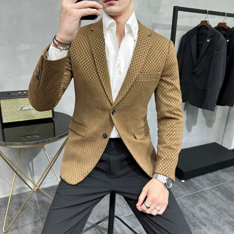 Khaki / Asian 3XL is Eur XL Brand Clothing Men Spring High Quality Business Suit Jackets/Male Slim Fit Solid Color Office Dress Blazers/Man Coat 4XL-M