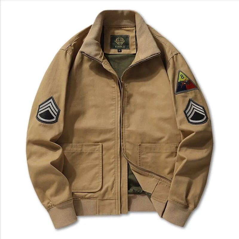 Vintage Oversized Military Bomber Coat with Embroidered Shoulder Patch -  Men's Tanker Jacket