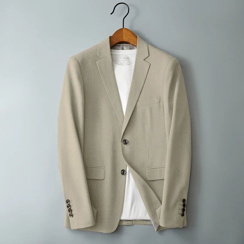 Khaki / M 2024- New Men's Slim-fit Fashion Gentleman British Style Hosts High-end Middle-aged Business Casual Linen Blazer Suit Jacket