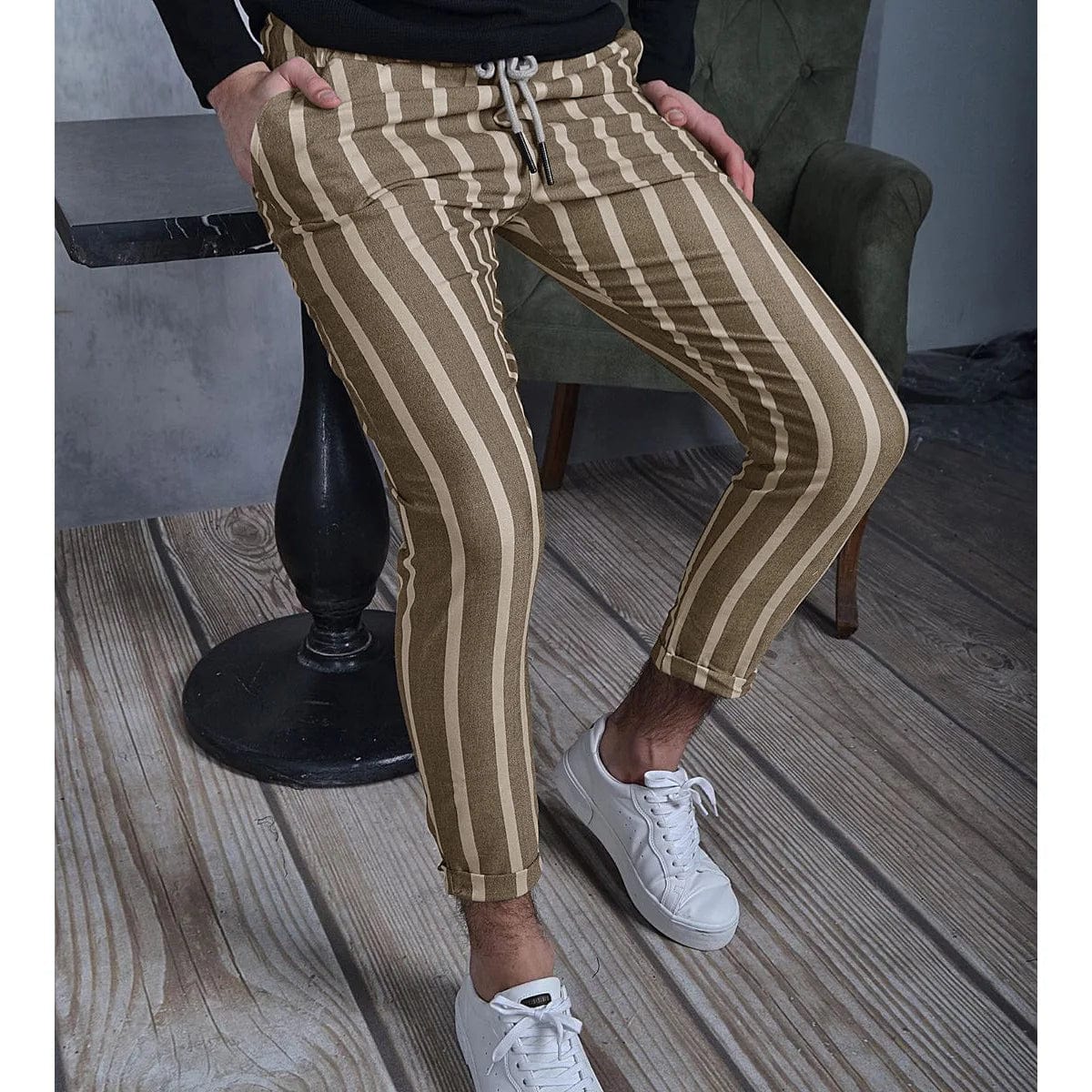 Khaki / S Men's Pants New Classic Print Business Casual Trouser Slim Pencil Trouser Fashionable Formal Social Business Men's Pant Hot Sale