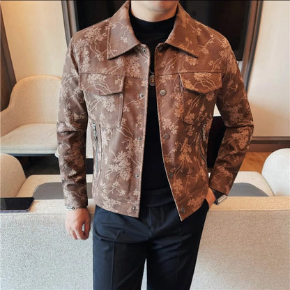 Khaki / XL High Quality Autumn Leather Jacket Men Lapel Motorcycle Bike Jacket Casual Business Pu Coats Men Clothing Streetwear