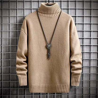 Khaki / XS Trendy Winter Turtleneck Cashmere Sweater for Men - Plush & Warm Solid Colour Pullover