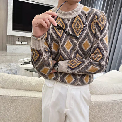 Knitted Sweaters for Men Argyle Collared Pullovers Graphic Man Clothes Pull Oversize A Loose Fit Designer Luxury Korean Style S