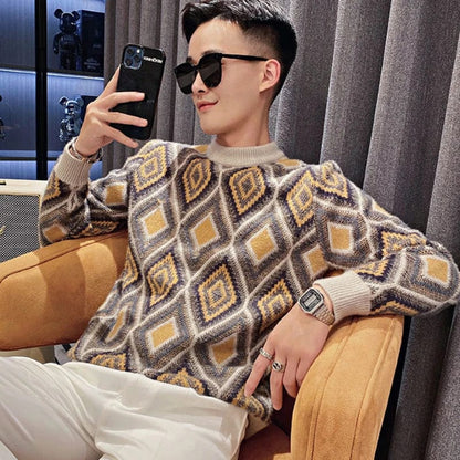 Knitted Sweaters for Men Argyle Collared Pullovers Graphic Man Clothes Pull Oversize A Loose Fit Designer Luxury Korean Style S