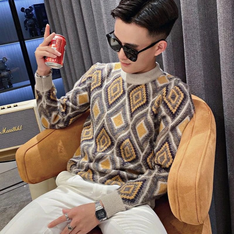 Knitted Sweaters for Men Argyle Collared Pullovers Graphic Man Clothes Pull Oversize A Loose Fit Designer Luxury Korean Style S