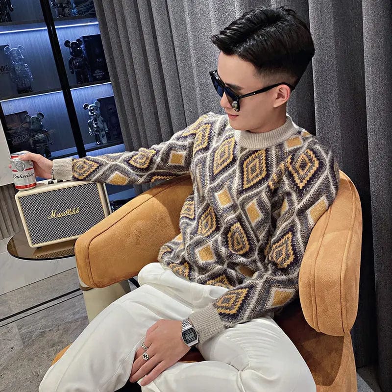 Knitted Sweaters for Men Argyle Collared Pullovers Graphic Man Clothes Pull Oversize A Loose Fit Designer Luxury Korean Style S