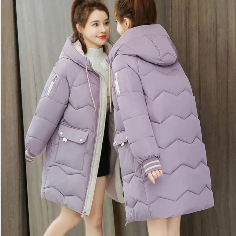 Lavender(AE存量) / S 2023 Winter Women Jacket Coats Long Parkas Female Down Cotton Hooded Overcoat Thick Warm Jackets Windproof Casual Student Coat