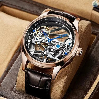 Leather Rose Black AILANG Skeleton Mechanical Mens Watches Top Brand Luxury Steampunk Transparent Hollow Automatic Watch Relogio Masculino 8625