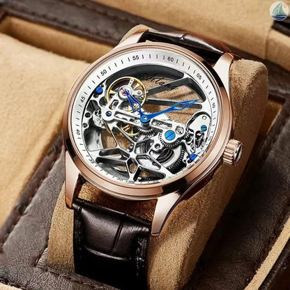 Leather Rose White AILANG Skeleton Mechanical Mens Watches Top Brand Luxury Steampunk Transparent Hollow Automatic Watch Relogio Masculino 8625