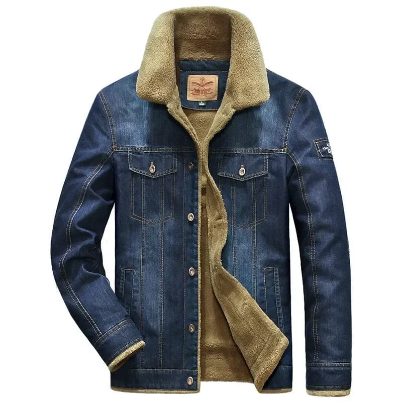 Men s Wool Lined Denim Jacket Thick Thermal Winter Coat with Multi Po Zebuci