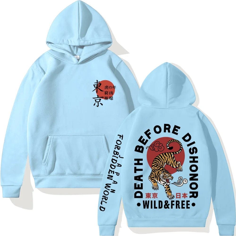 Light Blue / X SMAL Japanese Tiger Tokyo Hoodie Hip Hop Sweatshirts Harajuku Long Sleeve Pullover Loose Streetwear