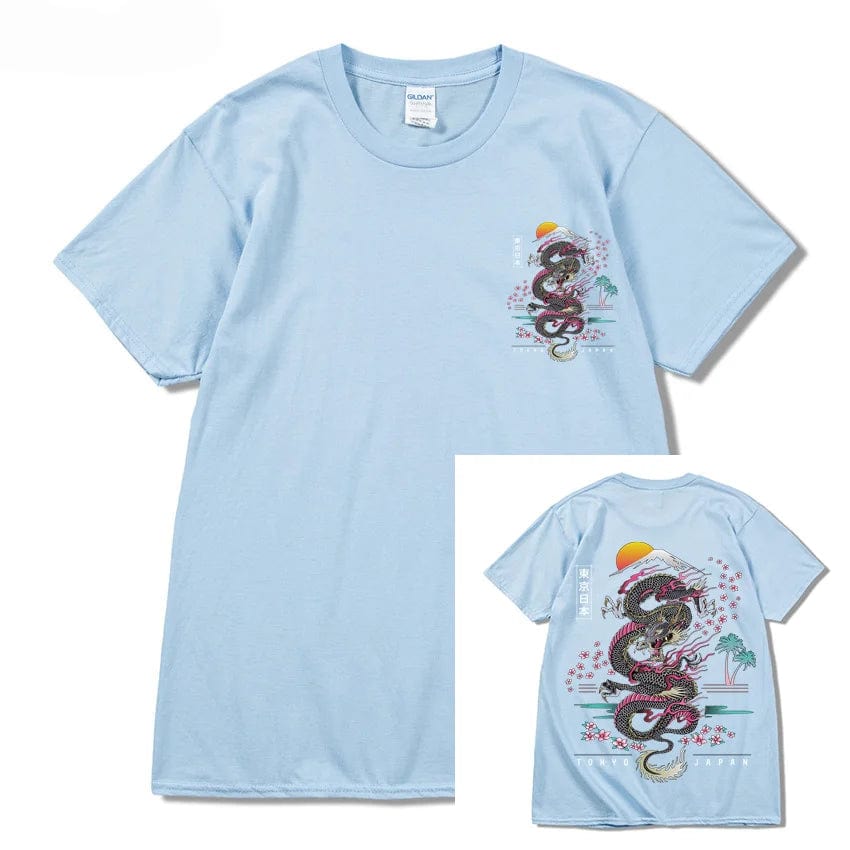 Light Blue / XS Dragon T Shirt Tokyo Japanese Tanjirou Kamado Tee Shirt Men