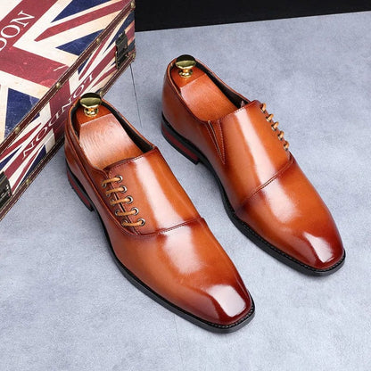 Light Brown / 37 (US 5.5) / CHINA Men's Casual Business Shoes Microfiber Leather Square Toe Lace-up Mens Dress Office Flats Men Fashion Wedding Party Oxfords