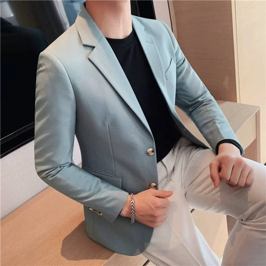 Light Cyan / XS Men's High Quality Single Button Blazer: Elegant Slim Fit Casual Business Suit Jacket for Parties