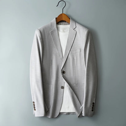 Light gray / M 2024- New Men's Slim Fashion Gentleman British Style Hosts High-end Middle-aged Business Casual Bamboo Stripe Blazer Suit