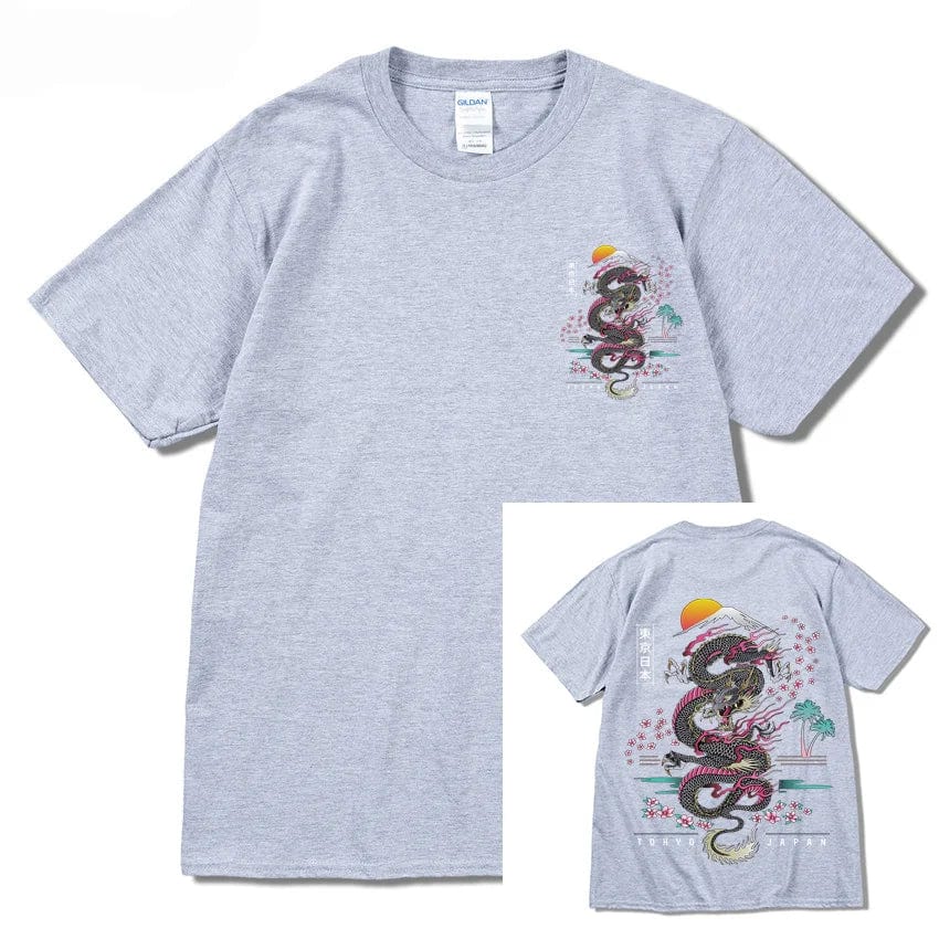Light Gray / X SMALL Dragon T Shirt Tokyo Japanese Tanjirou Kamado Tee Shirt Men