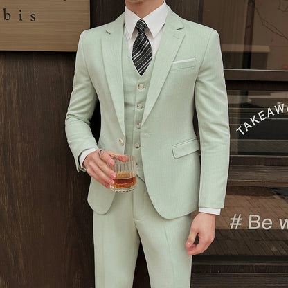 Light green / Asia XL 62-66KG / CHINA (Jacket +Vest+Pants) 2024 New High-quality Men's Elegant Fashion Suits 3 Pcs Set  Korean Casual Slim Fit Social Wedding Tuxedo