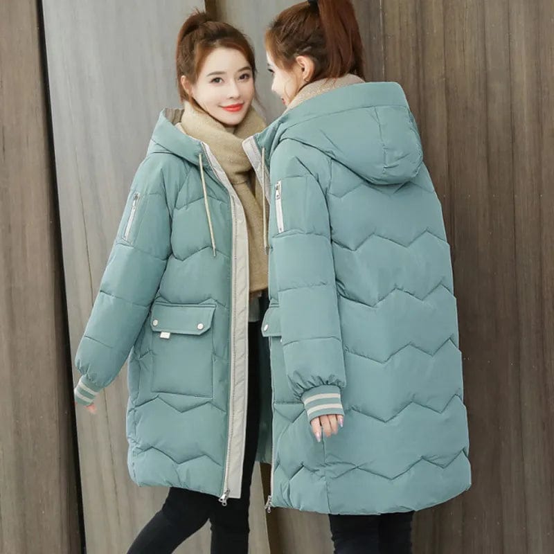 Light Green / S 2023 Winter Women Jacket Coats Long Parkas Female Down Cotton Hooded Overcoat Thick Warm Jackets Windproof Casual Student Coat