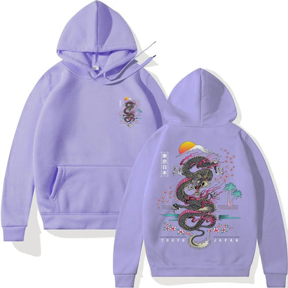 Light Purple / XS Japanese Dragon Anime Hoodie Casual Oversized Loose Hip Hop Harajuku Pullover Streetwear Hoody