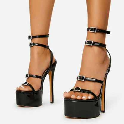 Liyke Runway Style Sexy High Heels Platform Sandals For Women Fashion Open Toe Crystal Buckle Stiletto Wedding Stripper Shoes