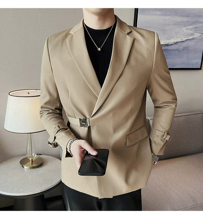 Luxury British Style Men's High-Quality Business Tuxedo Jacket - Slim Fit Buckle Suit Coat for Men