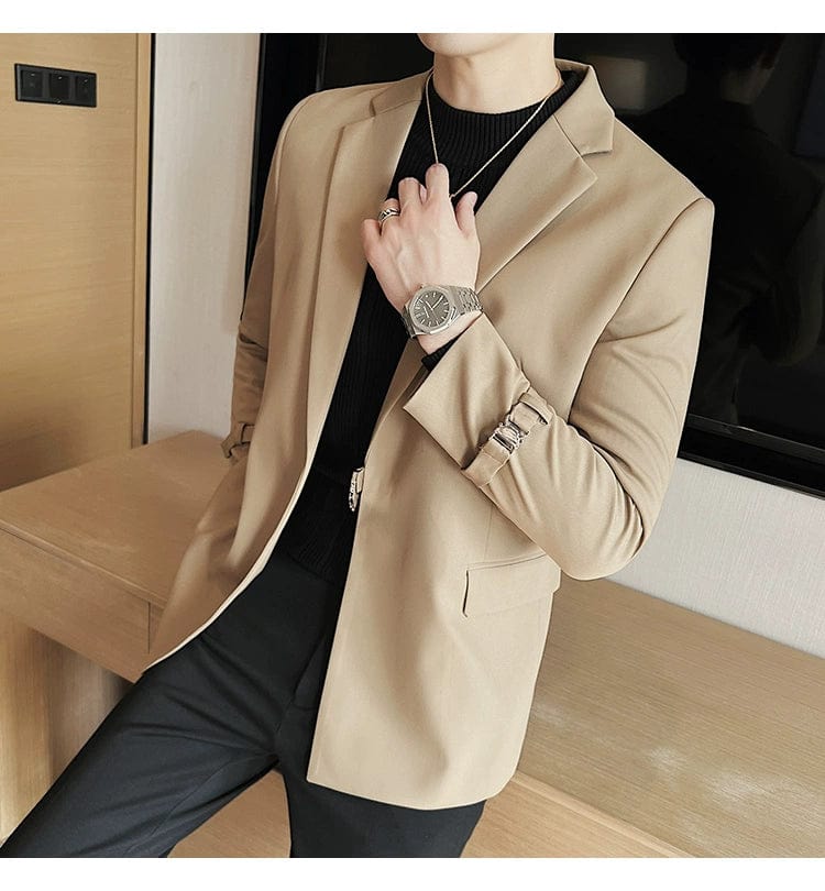 Luxury British Style Men's High-Quality Business Tuxedo Jacket - Slim Fit Buckle Suit Coat for Men