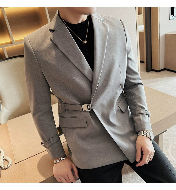 Luxury British Style Men's High-Quality Business Tuxedo Jacket - Slim Fit Buckle Suit Coat for Men