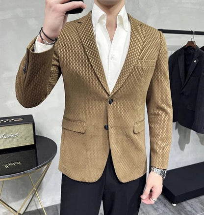 Luxury Men's Business Suit Jacket | High-Quality Slim Fit Solid Blazer | Khaki or Black Office Dress Coat