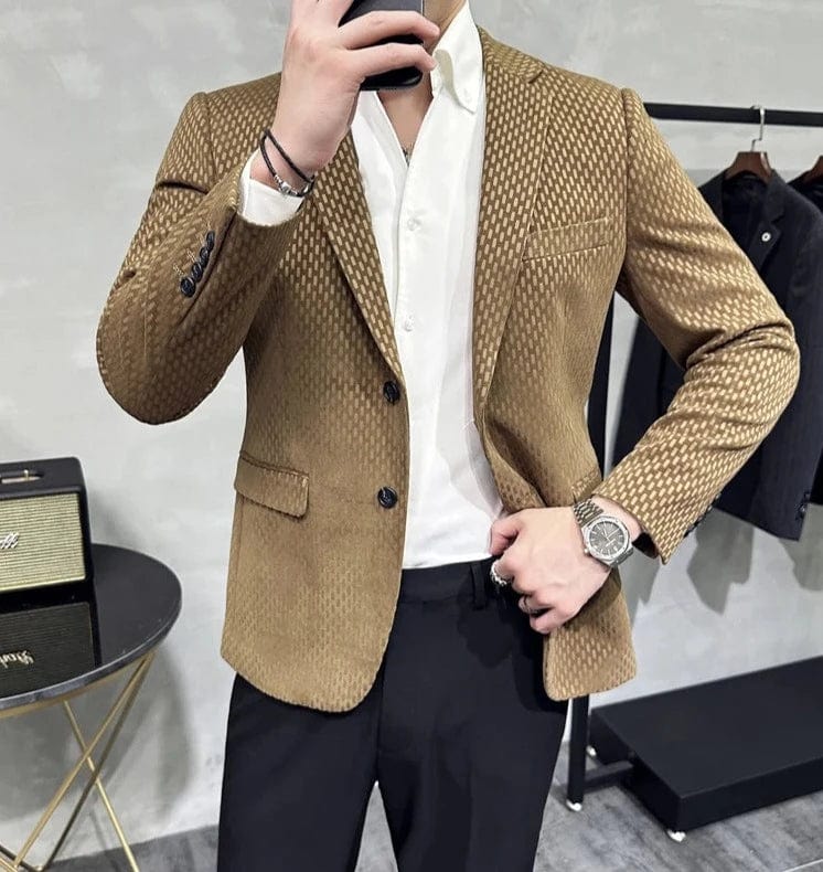 Luxury Men's Business Suit Jacket | High-Quality Slim Fit Solid Blazer | Khaki or Black Office Dress Coat