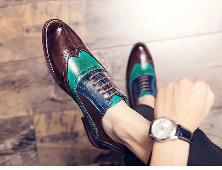 Luxury Multi-colored Premium Leather Lace-Up Business Shoes: Men's Classic Square Toe Dress Flats
