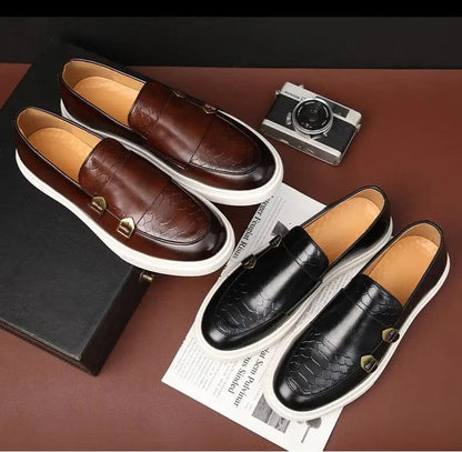 Luxury Retro British Style Men's Slip-on Loafers: Snakeskin Grain Leather Casual Shoes