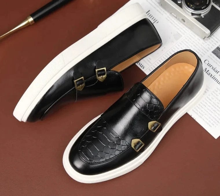 Luxury Retro British Style Men's Slip-on Loafers: Snakeskin Grain Leather Casual Shoes