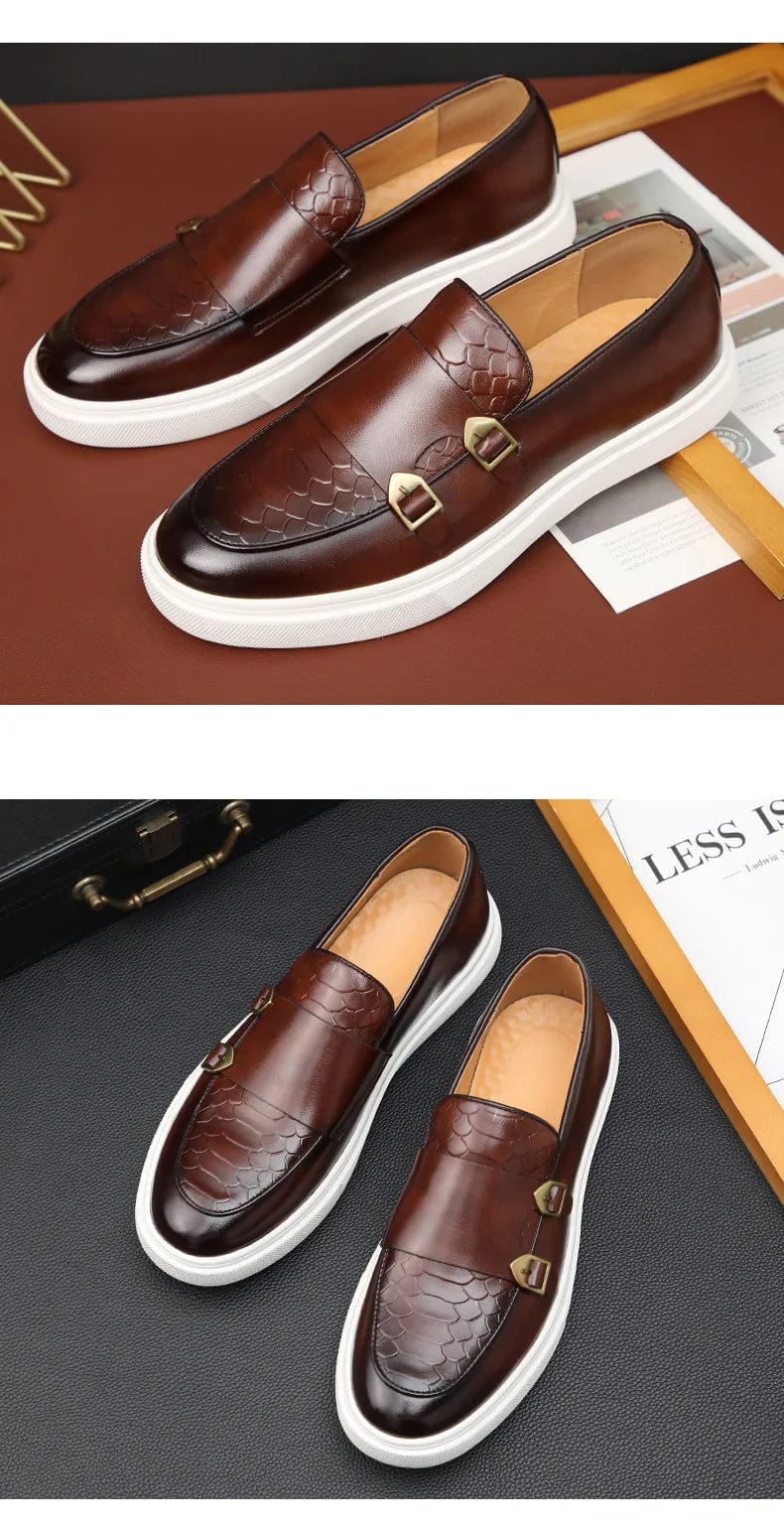 Luxury Retro British Style Men's Slip-on Loafers: Snakeskin Grain Leather Casual Shoes