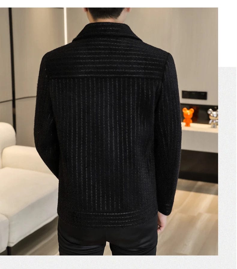 Luxury Striped Men's Jacket Smart Casual Business Wool Blends Slim Coat