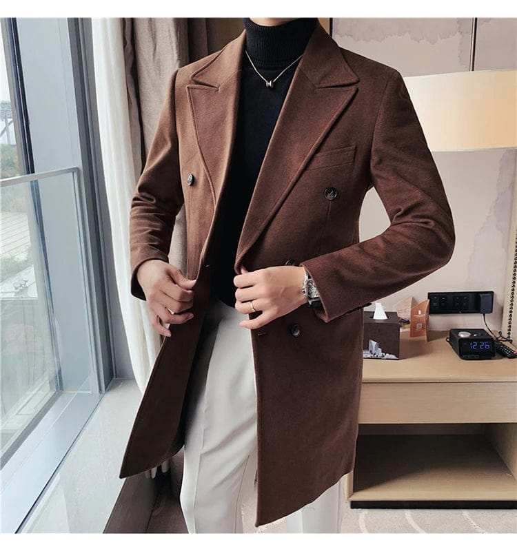 Luxury Stylish Men's High Quality Double-Breasted Woolen Slim Fit Long Business Suit Jacket