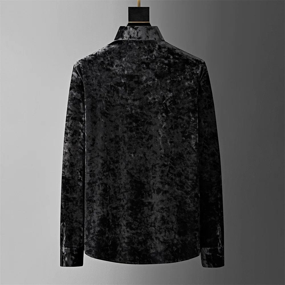 Luxury Velvet Men's Long Sleeve Casual Business Formal Dress Vintage Shirt