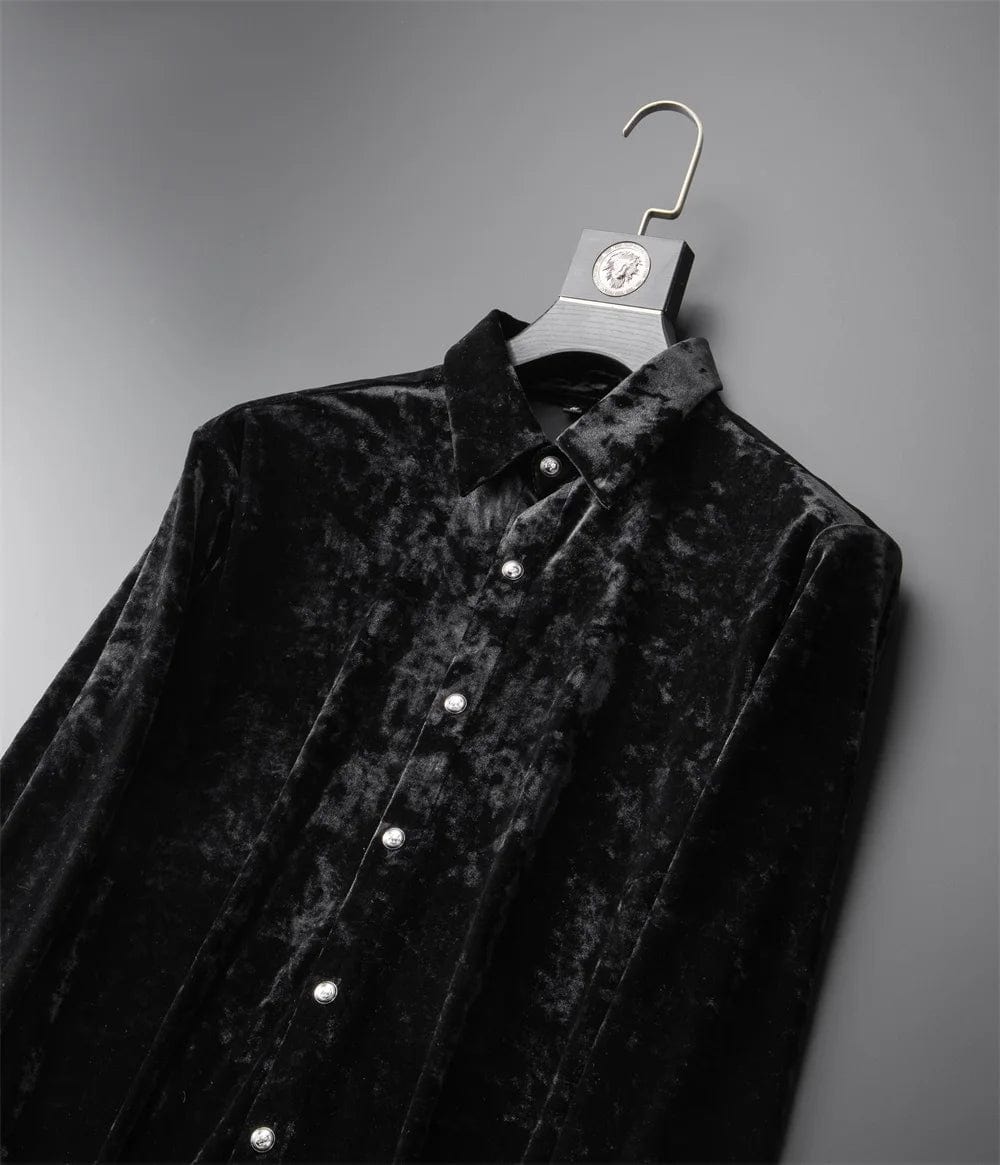 Luxury Velvet Men's Long Sleeve Casual Business Formal Dress Vintage Shirt