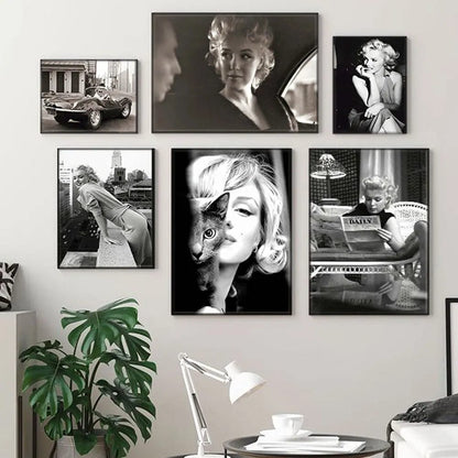 Marilyn Monroe Black and White Canvas Wall Art | Movie Star Portrait Photography | Living Room Decor