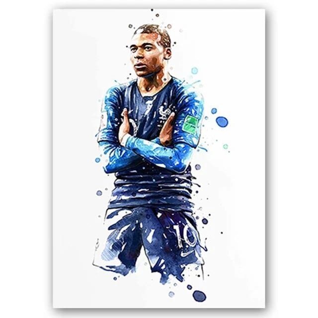 Mbappe 2 / Small - 40X60cm Unframed Football Soccer Legends Vibrant Watercolor Wall Art Posters: High Quality Canvas Painting Prints for Home Decor, Bedroom, and Office