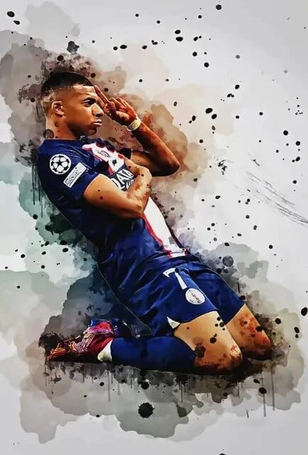 Mbappe 3 / Small - 40X60cm Unframed Football Soccer Legends Vibrant Watercolor Wall Art Posters: High Quality Canvas Painting Prints for Home Decor, Bedroom, and Office