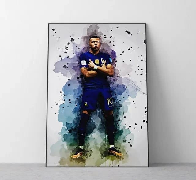 Mbappe 5 / Small - 40X60cm Unframed Football Soccer Legends Vibrant Watercolor Wall Art Posters: High Quality Canvas Painting Prints for Home Decor, Bedroom, and Office