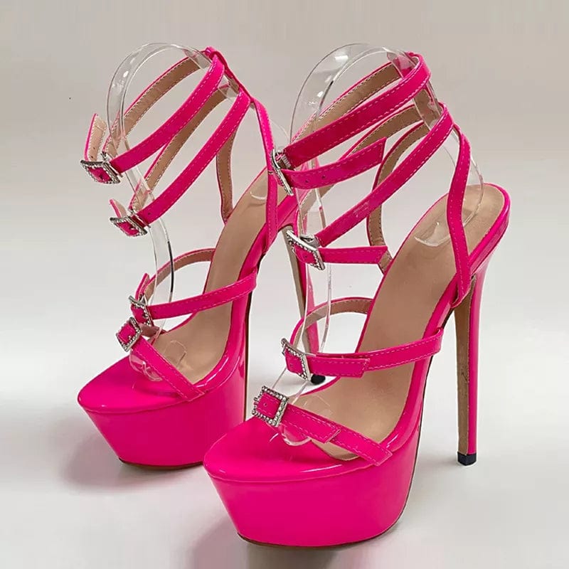 Mei red / 35 / CHINA Liyke Runway Style Sexy High Heels Platform Sandals For Women Fashion Open Toe Crystal Buckle Stiletto Wedding Stripper Shoes
