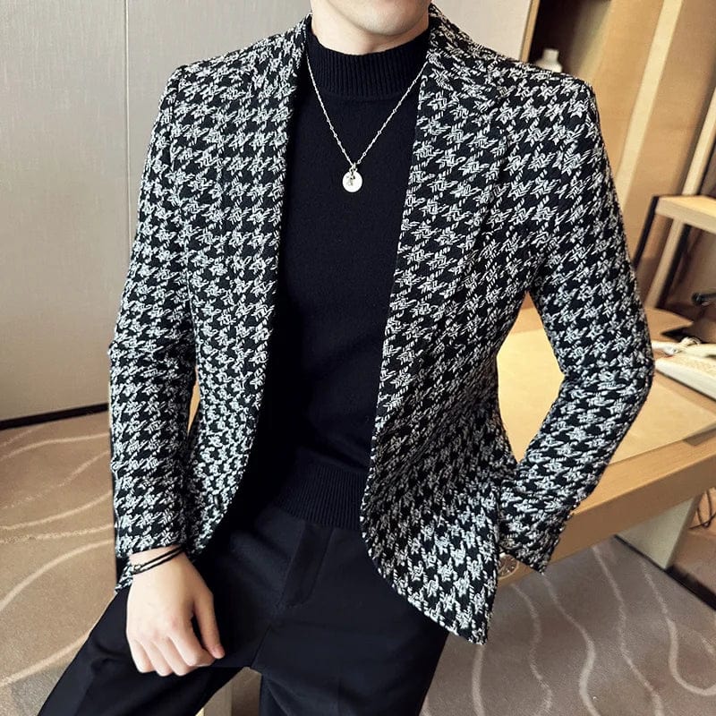 Men Blazer 2023 Autumn Winter Thick Plaid Suit Jackets/Slim Fit High Quality Tuxedo/Man Business Fashion Banquet Men Clothing