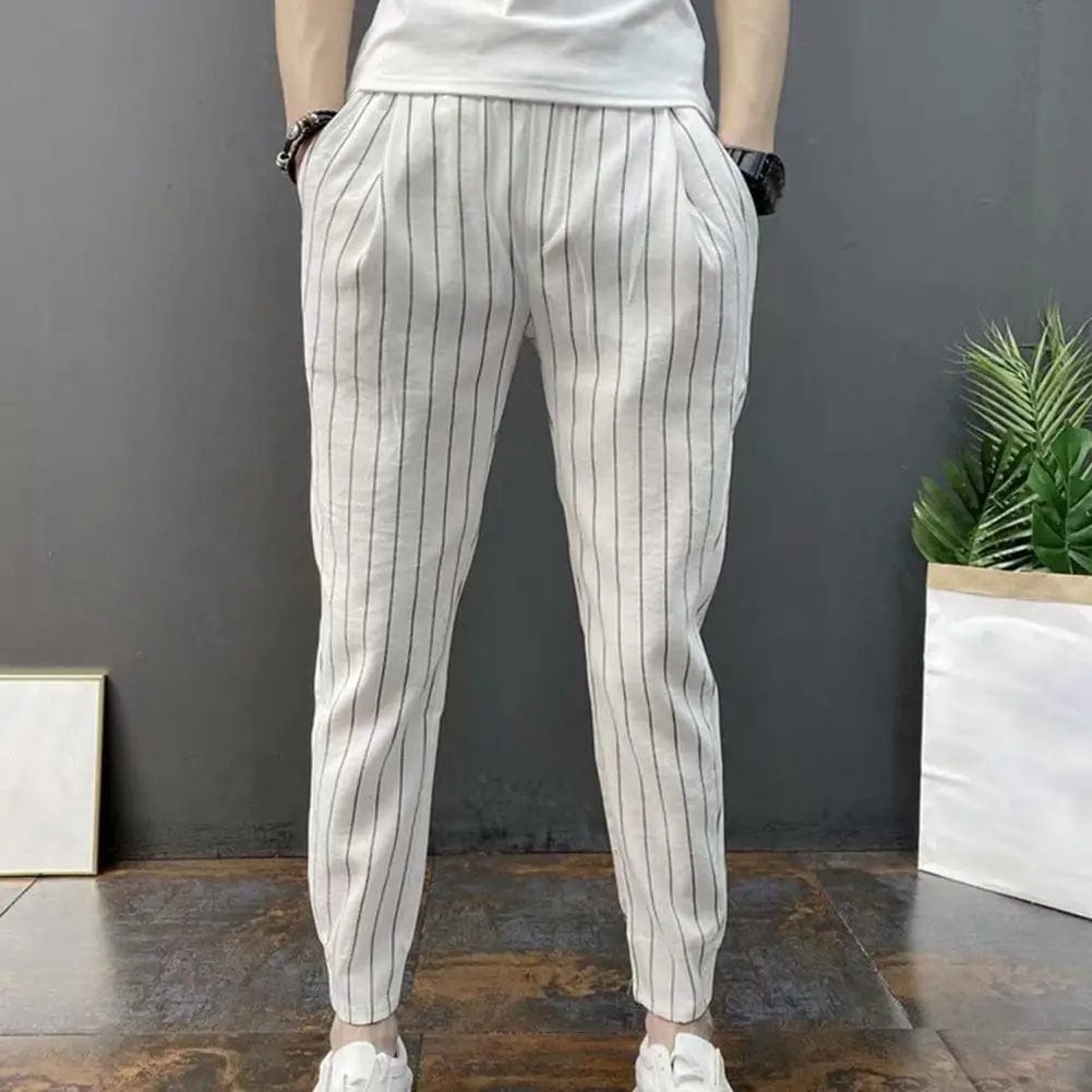 Men Harem Pants Striped Drawstring Pencil Trousers Slim Fit Elastic Waist Trousers Stretch Ankle Tied Pencil Pants For Autumn